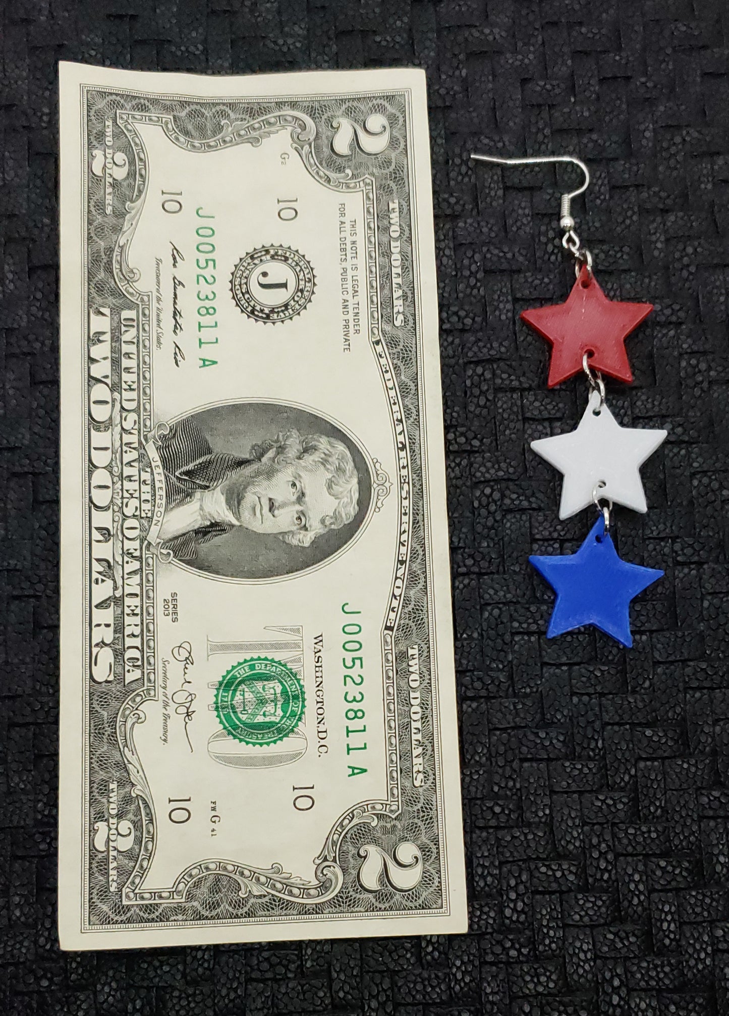 Patriotic Red, White & Blue Star, 3D Printed, Dangle Earrings