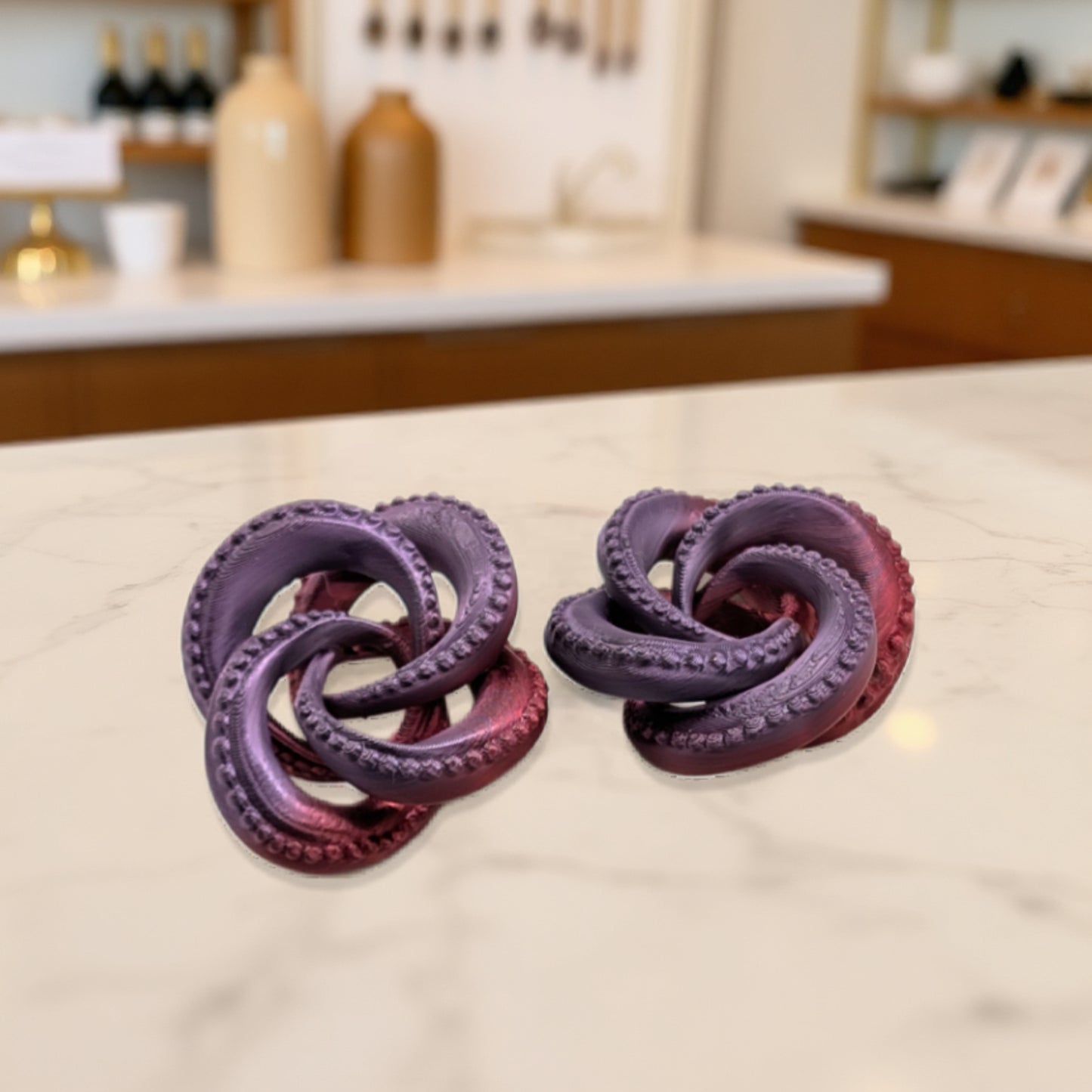 Tentacle Knot Earrings β 3D Printed in Purple Gradient | Sculptural Statement Jewelry for Sci-Fi & Fantasy Fans