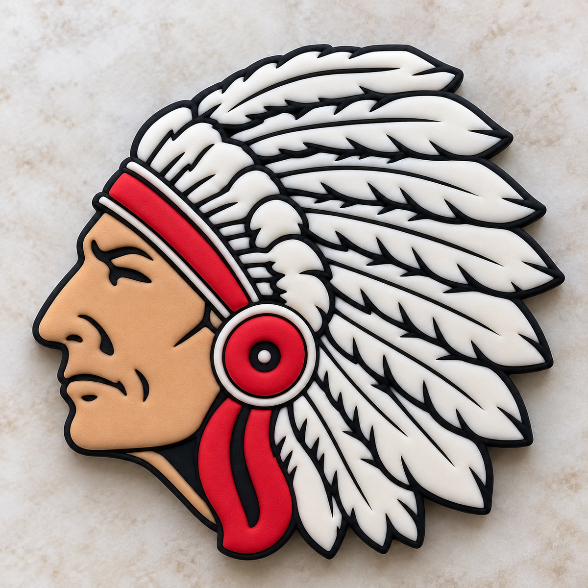 Native American chief profile with feather headdress finished design example for cookie and polymer clay crafts