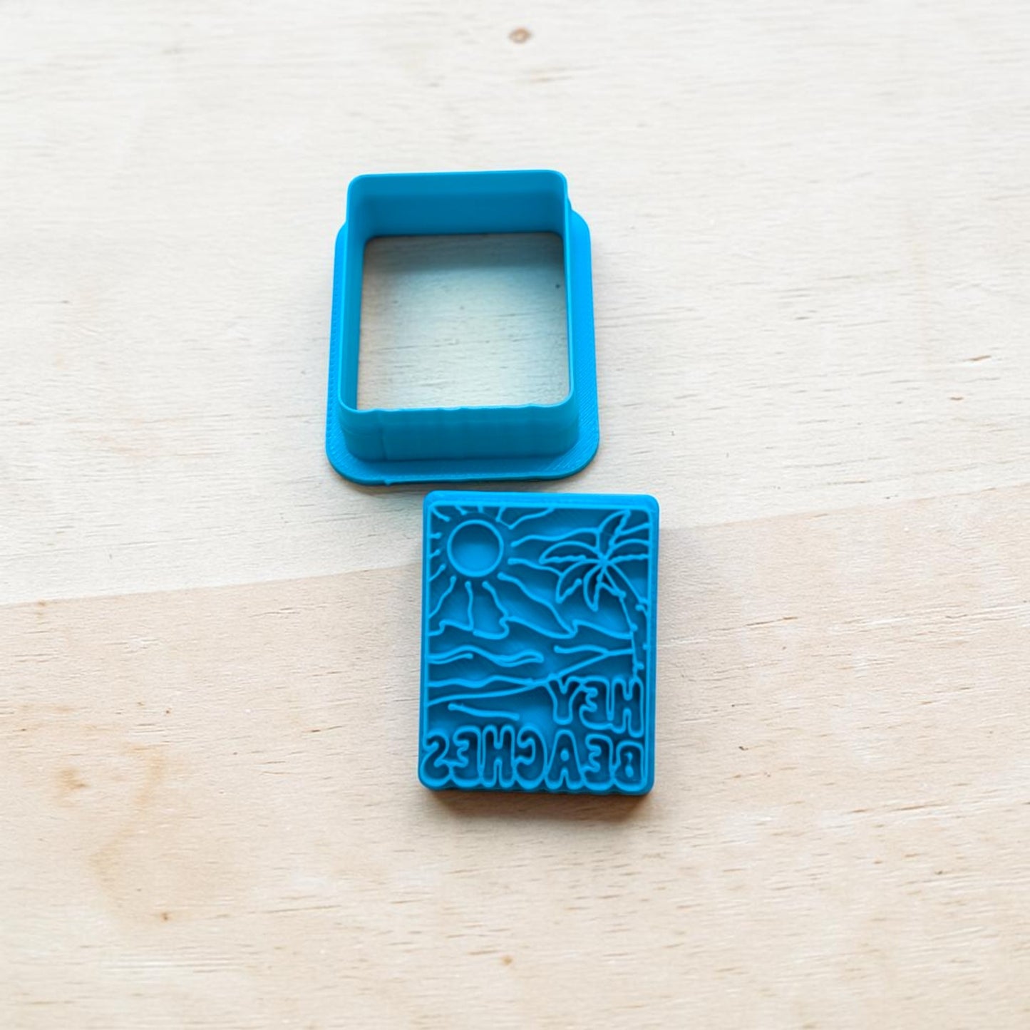 Hey Beaches Postcard (Style B) Cookie Cutter & Stamp Set: Ideal for Cookies, Ceramics, Pottery, Polymer Clay, and Fondant