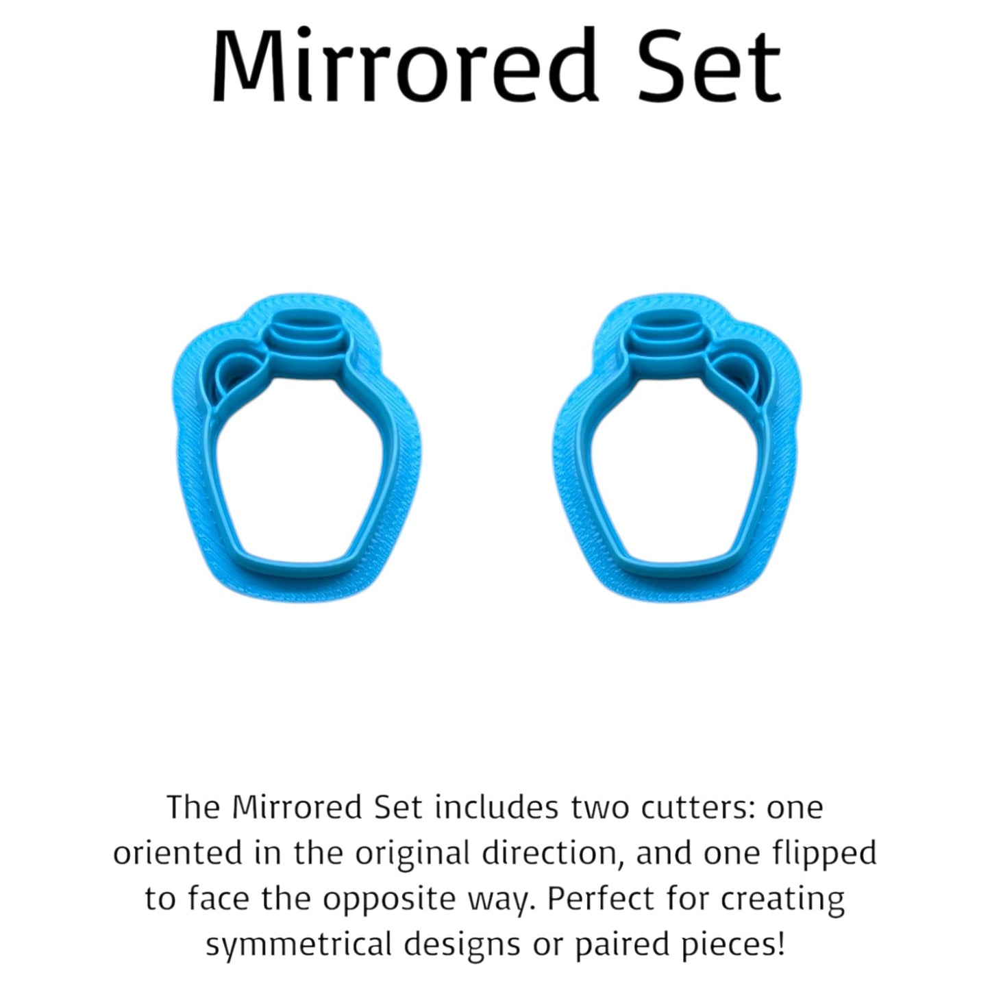 Mirrored set of blue Old Fashion Jug cookie cutters, one flipped for symmetrical or paired designs, ideal for baking and crafting.