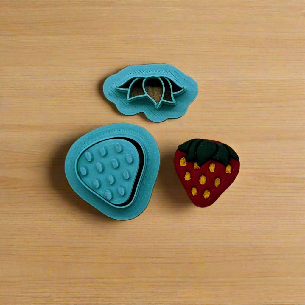 Strawberry Delight 3-Piece Cutter & Stamp Set: Ideal for Cookies, Ceramics, Pottery, Polymer Clay, Fondant, and More