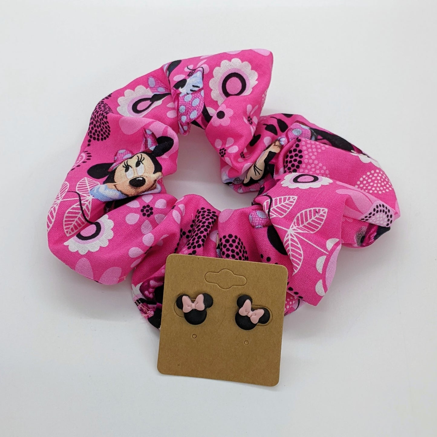 Pink Minnie Mouse Earrings & Ponytail Scrunchie Accessory Set