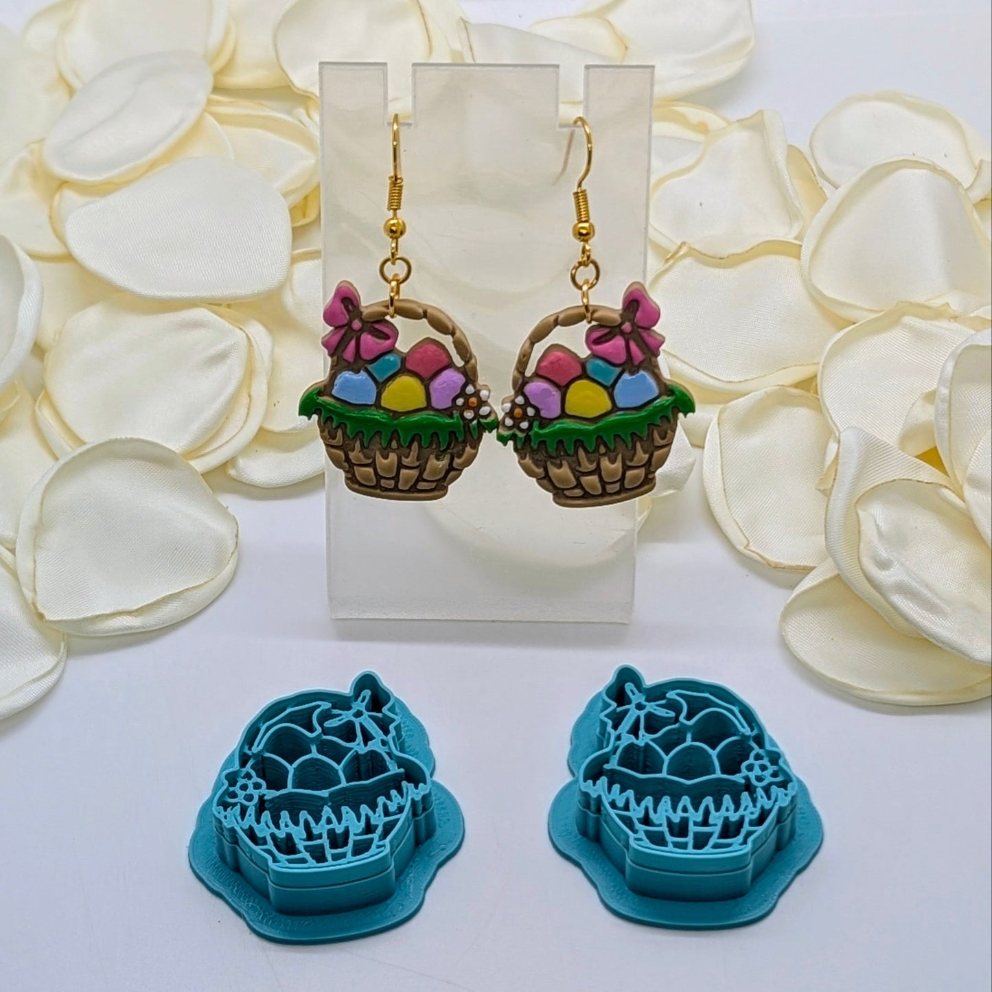 Easter Basket of Eggs Adorned with Flower & Bow Cookie Cutter: Ideal for Cookies, Ceramics, Pottery, Polymer Clay, and Fondant