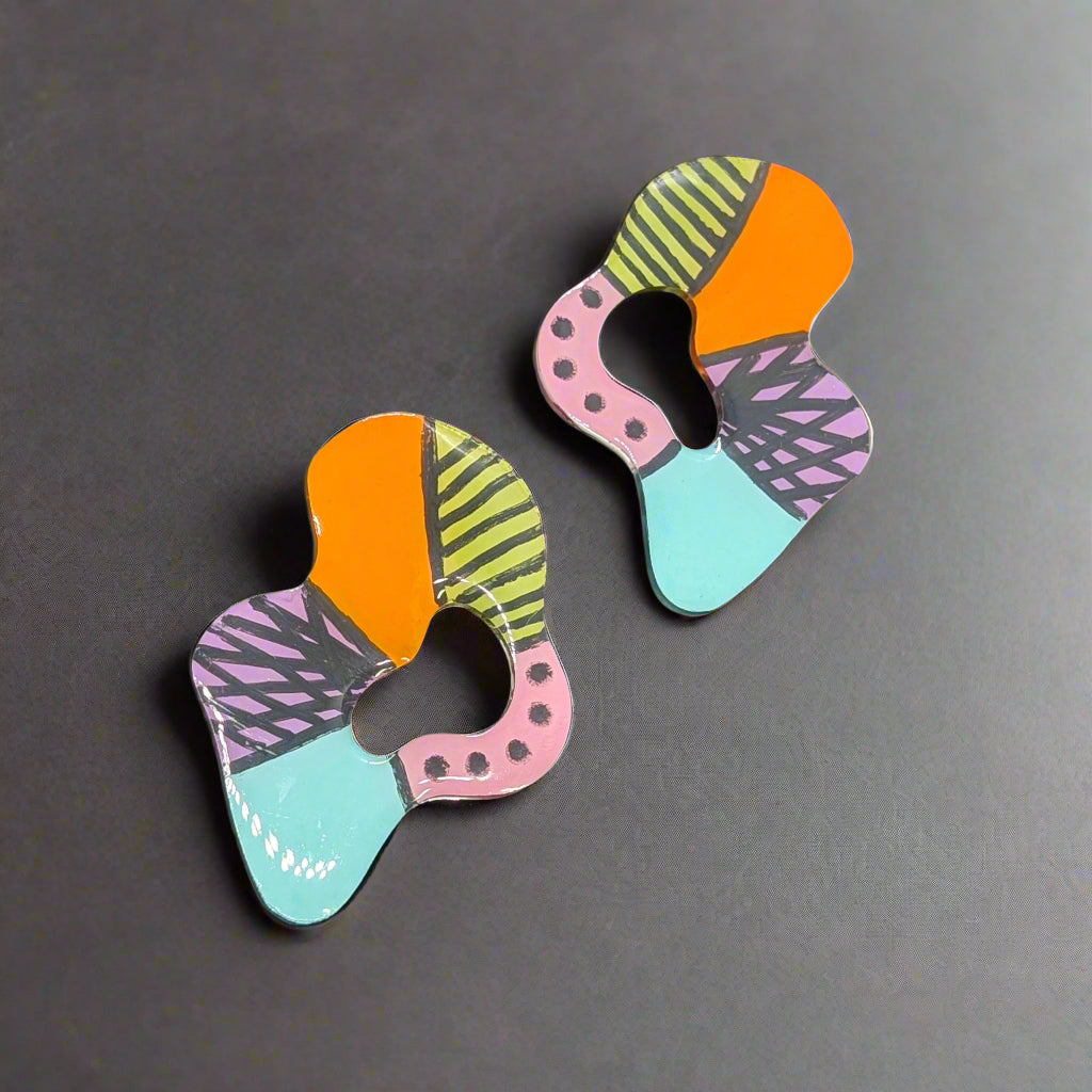 Bold Geometric Puddle Resin Earrings – Hand-Drawn Statement Jewelry