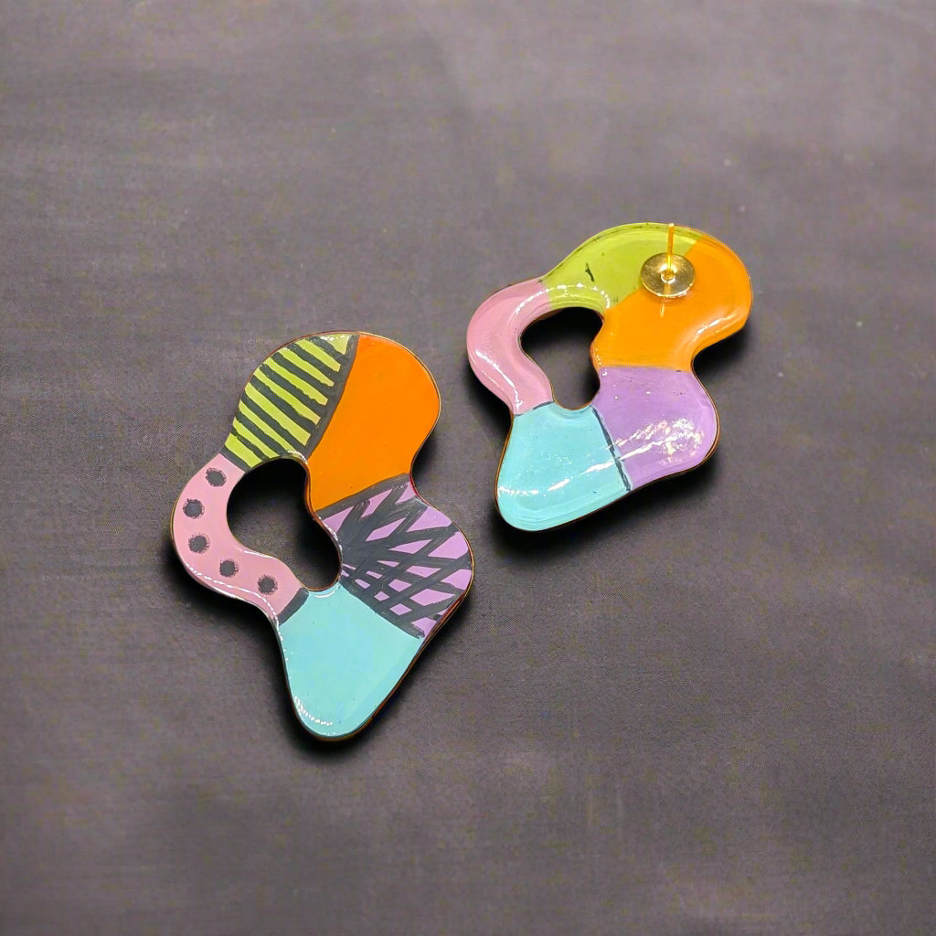 Bold Geometric Puddle Resin Earrings – Hand-Drawn Statement Jewelry