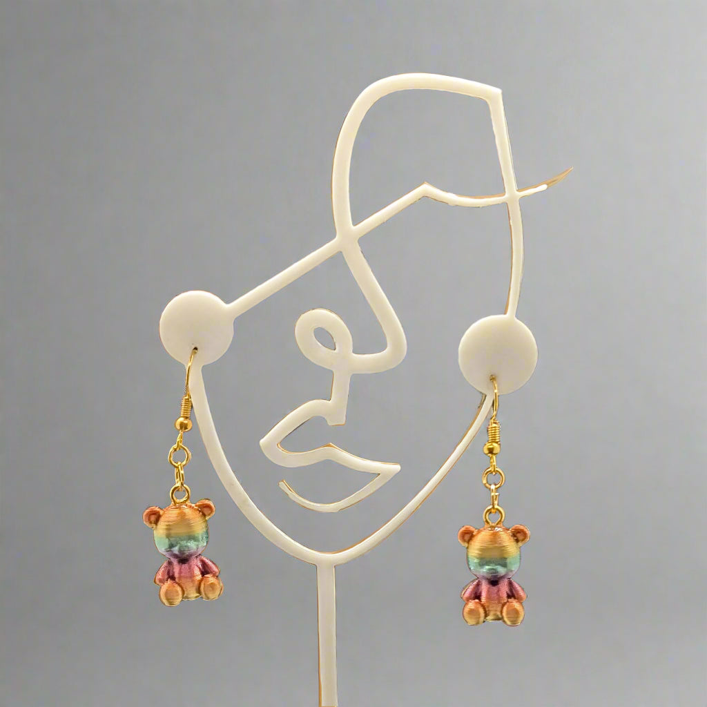 Cute Teddy Bear Dangle Earrings β 3D Printed Jewelry
