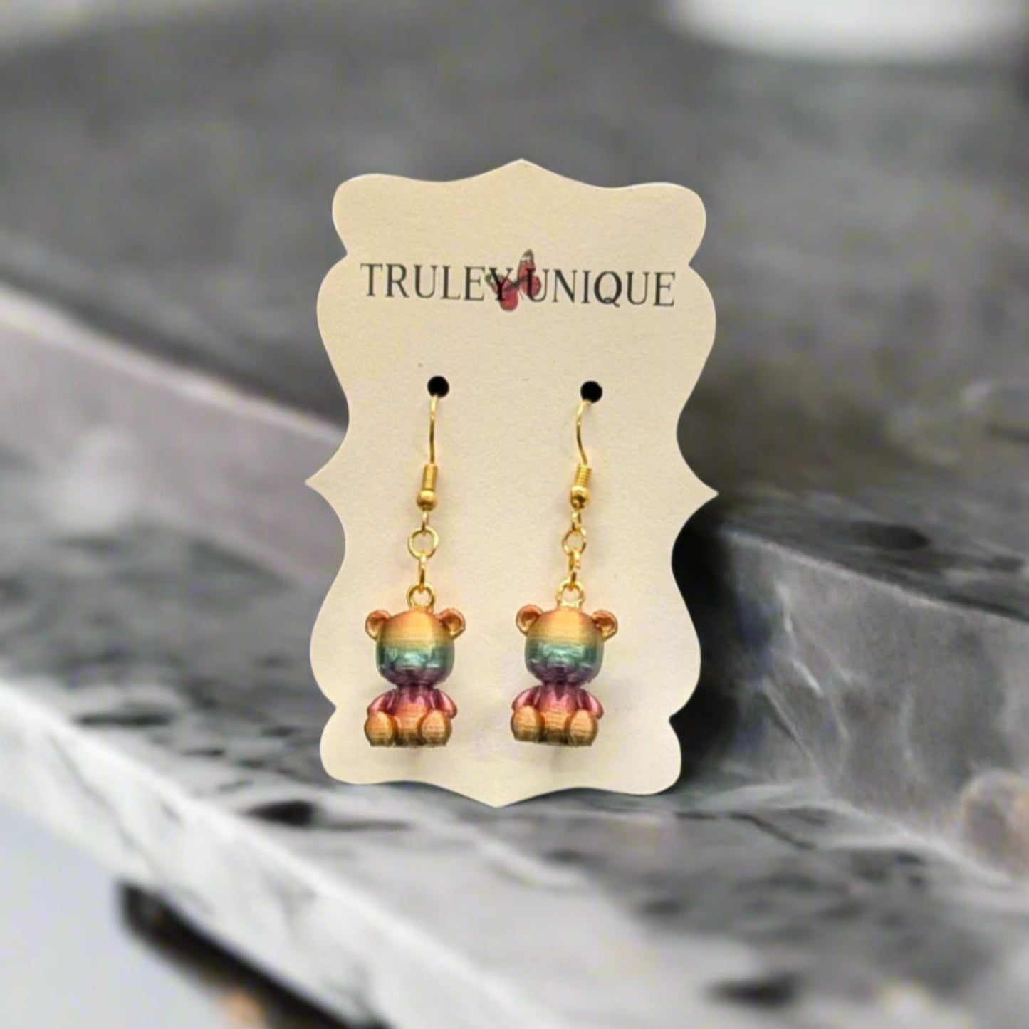 Cute Teddy Bear Dangle Earrings β 3D Printed Jewelry