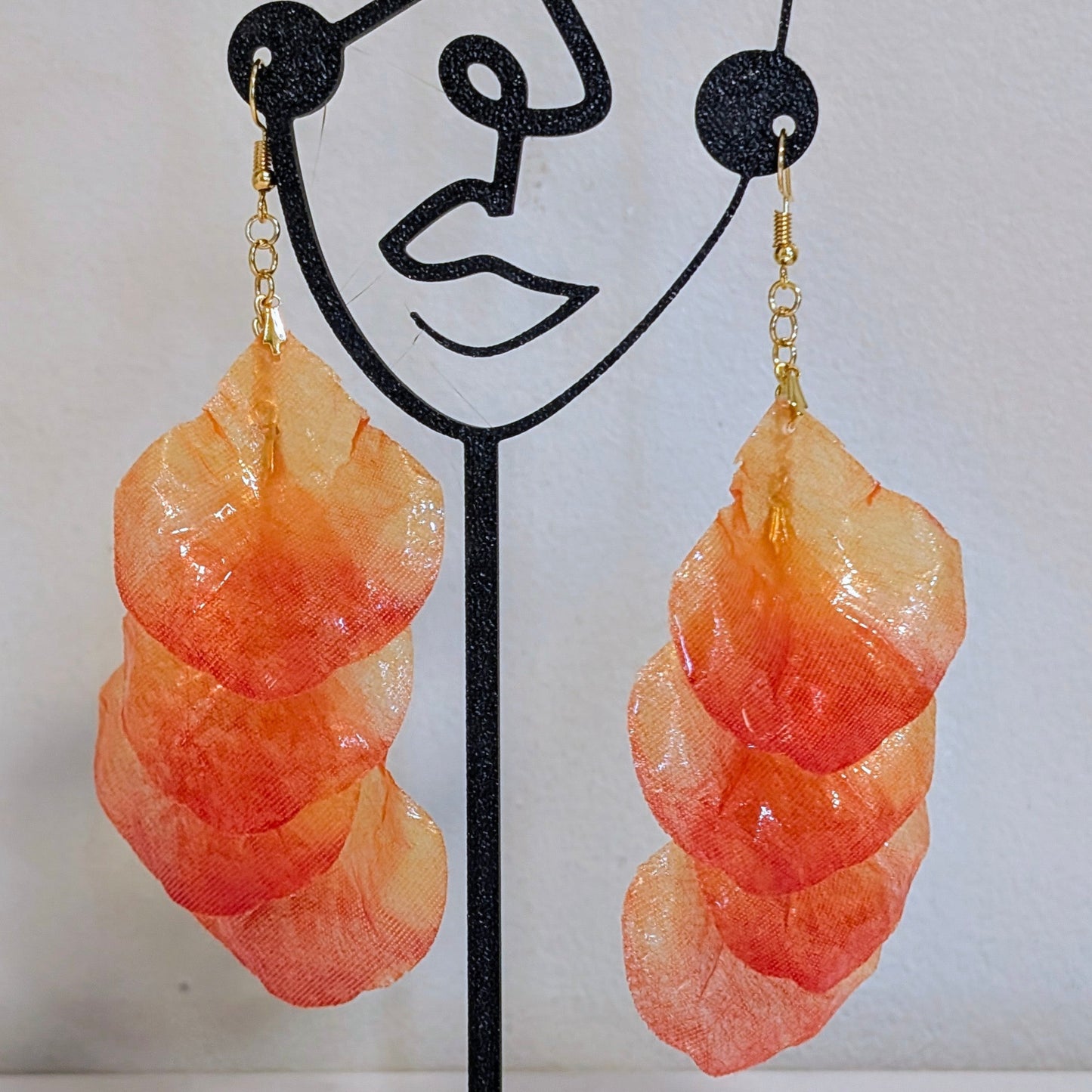 Lustrous Orange & Red Ombre Floral Drops Resin Flower Petal Earrings