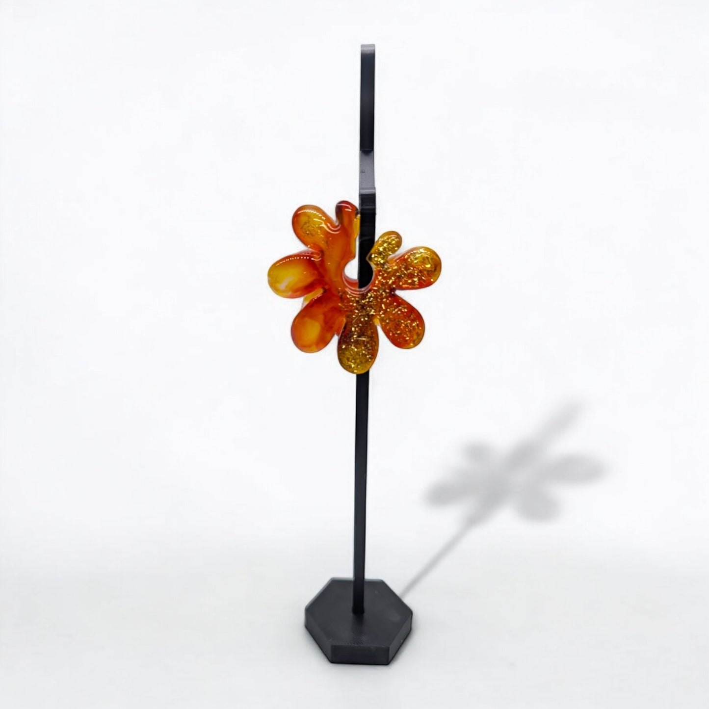 Red, Yellow, White & Gold, Tortoise Shell, Flower Hoop Earrings - Handmade with Resin and Gold Foil Detail