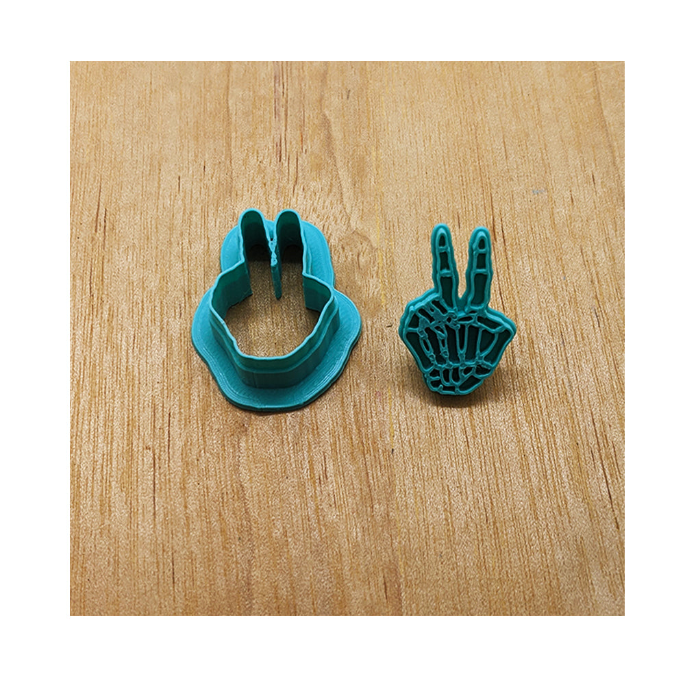 Skeleton Hand Peace Fingers Cutter and Stamp Set for Cookies, Ceramics, Pottery, Polymer Clay, Fondant & More