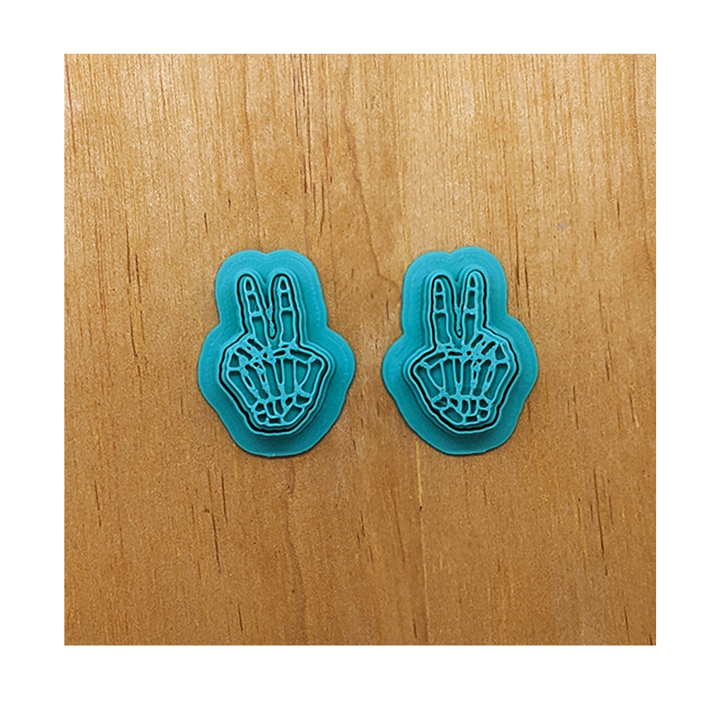 Skeleton Hand Peace Fingers Cutter and Stamp Set for Cookies, Ceramics, Pottery, Polymer Clay, Fondant & More