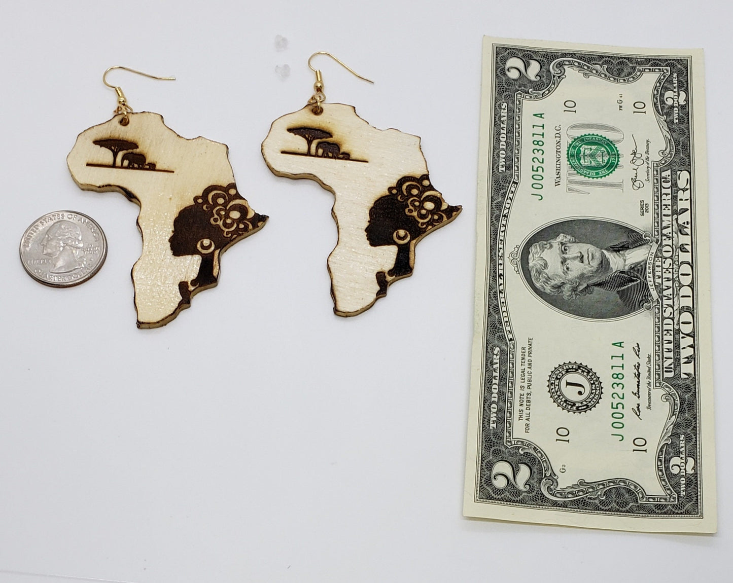 African, Afrocentric art, engraved, wood earrings, vintage look with glossy finish
