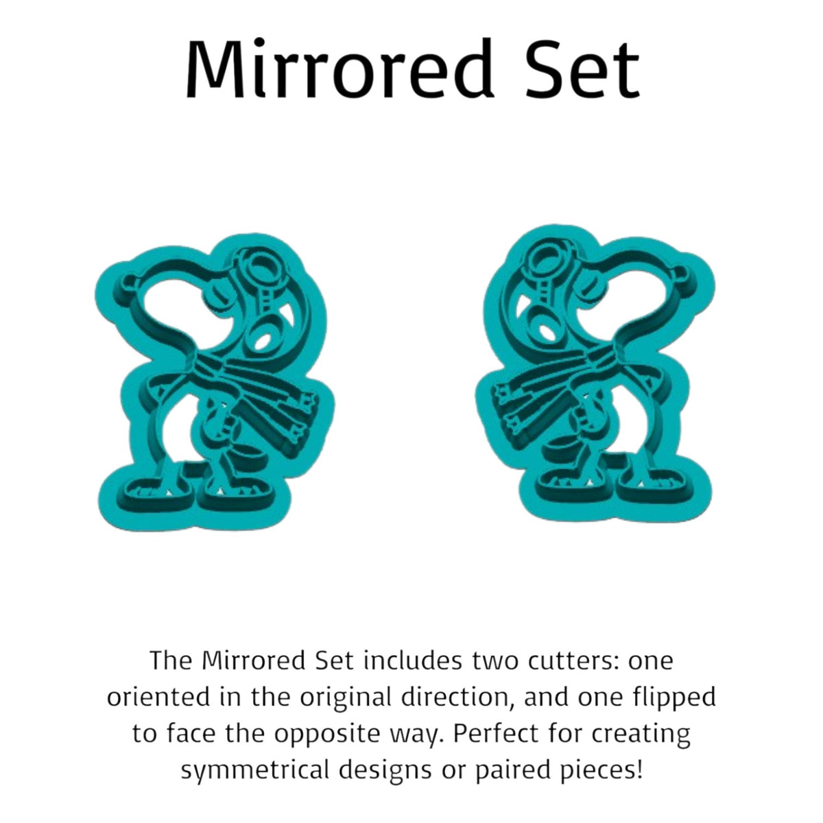 Mirrored Aviator Snoopy dog cookie cutter set with two opposite-facing designs for polymer clay earrings, cookies, fondant and crafts