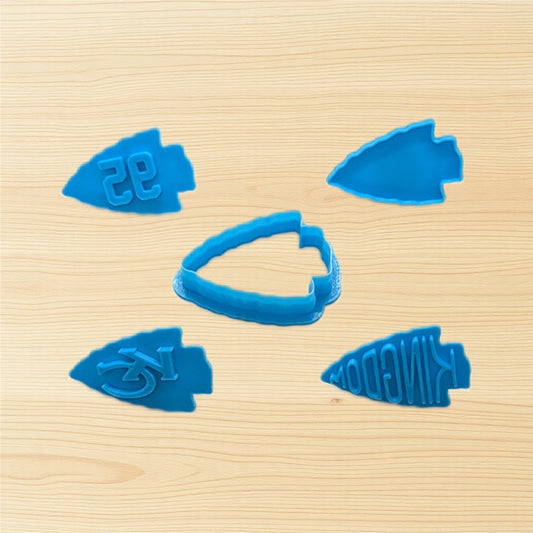Kansas City Chiefs Arrowhead Cutter and Stamp set with multiple embossing stamp options. Great for polymer clay jewelry, cookies, fondant and other mediums.