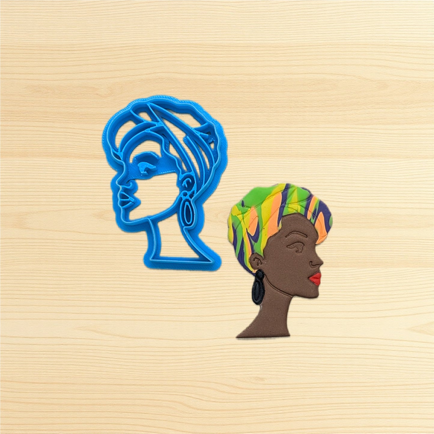 African Woman in Head Wrap Scarf with Hoop Earrings Cookie Cutter: Ideal for Cookies, Ceramics, Pottery, Polymer Clay, Fondant - Multi-Medium Craft & Baking Tool