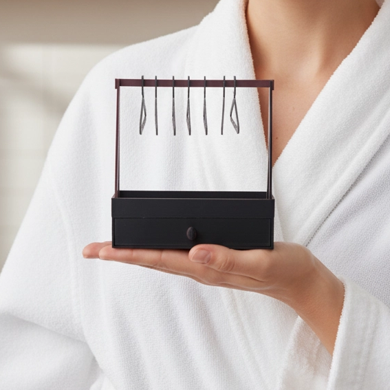 Black Cherry Jewelry Box Set – Organizer with Drawer, Top Tray, Earring Rack (7 Hangers + 2 Earring Cards)