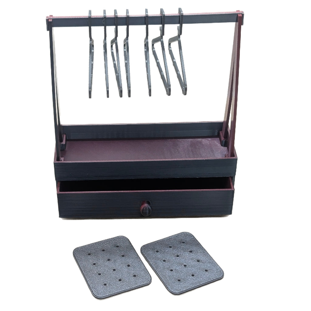Black Cherry Jewelry Box Set – Organizer with Drawer, Top Tray, Earring Rack (7 Hangers + 2 Earring Cards)
