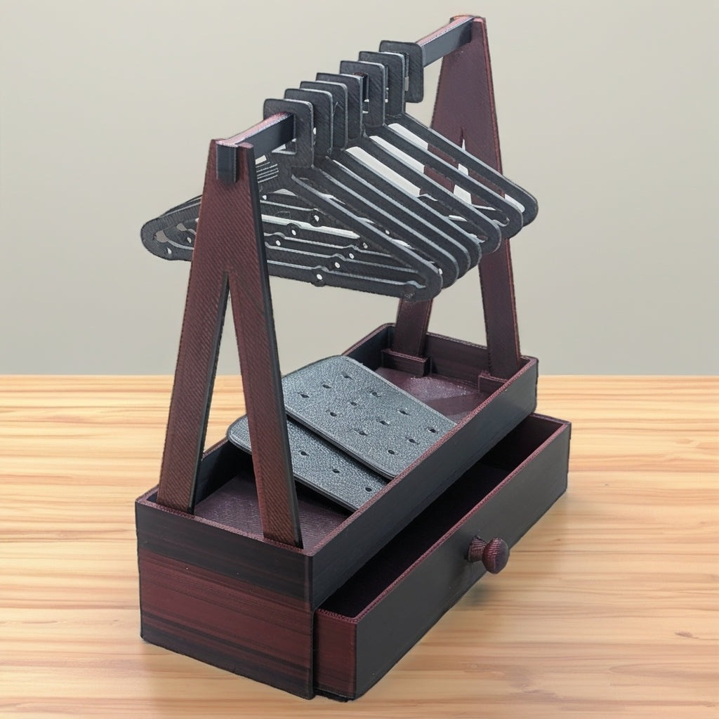 Black Cherry Jewelry Box Set – Organizer with Drawer, Top Tray, Earring Rack (7 Hangers + 2 Earring Cards)