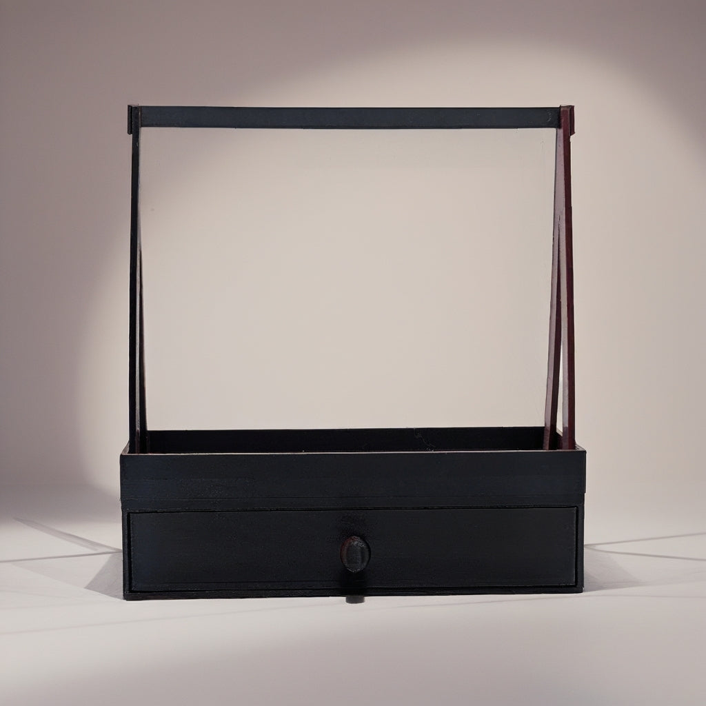 Black Cherry Jewelry Box Set – Organizer with Drawer, Top Tray, Earring Rack (7 Hangers + 2 Earring Cards)