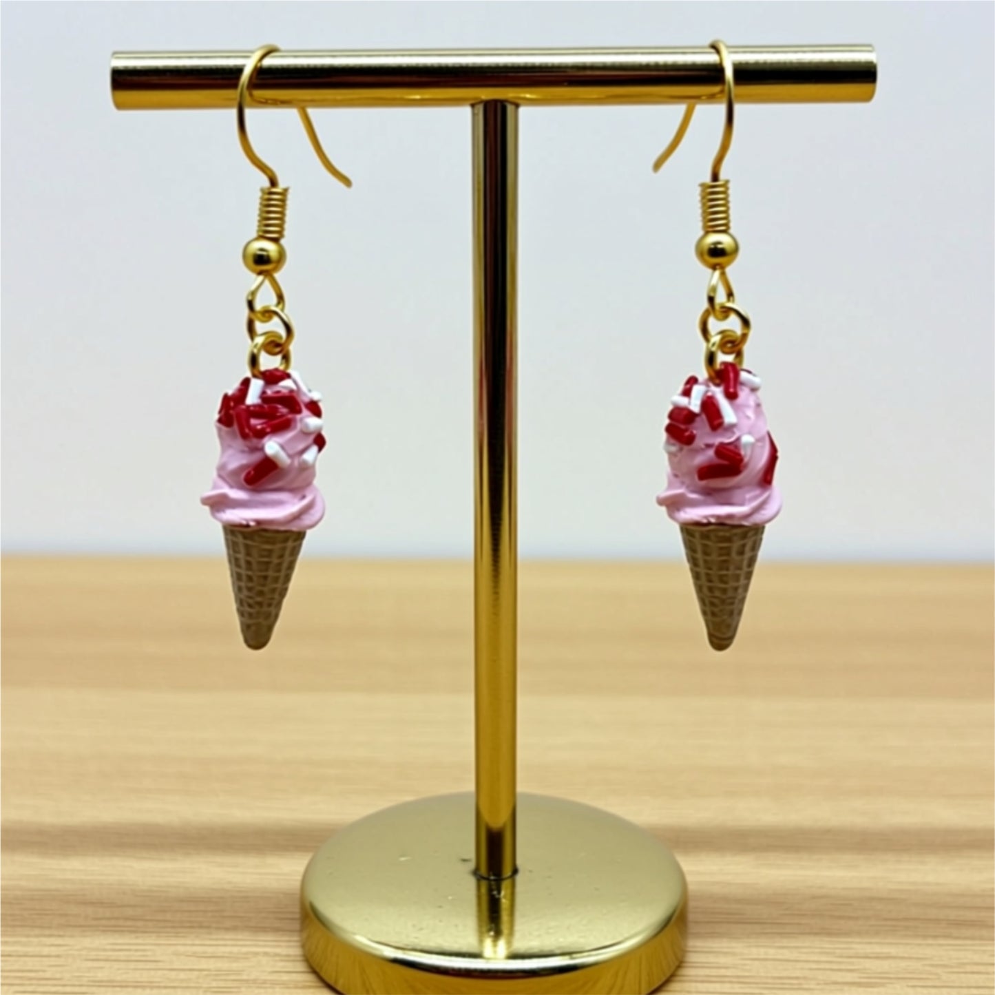 Miniature Strawberry Ice Cream Cone Earrings with Red & White Sprinkles