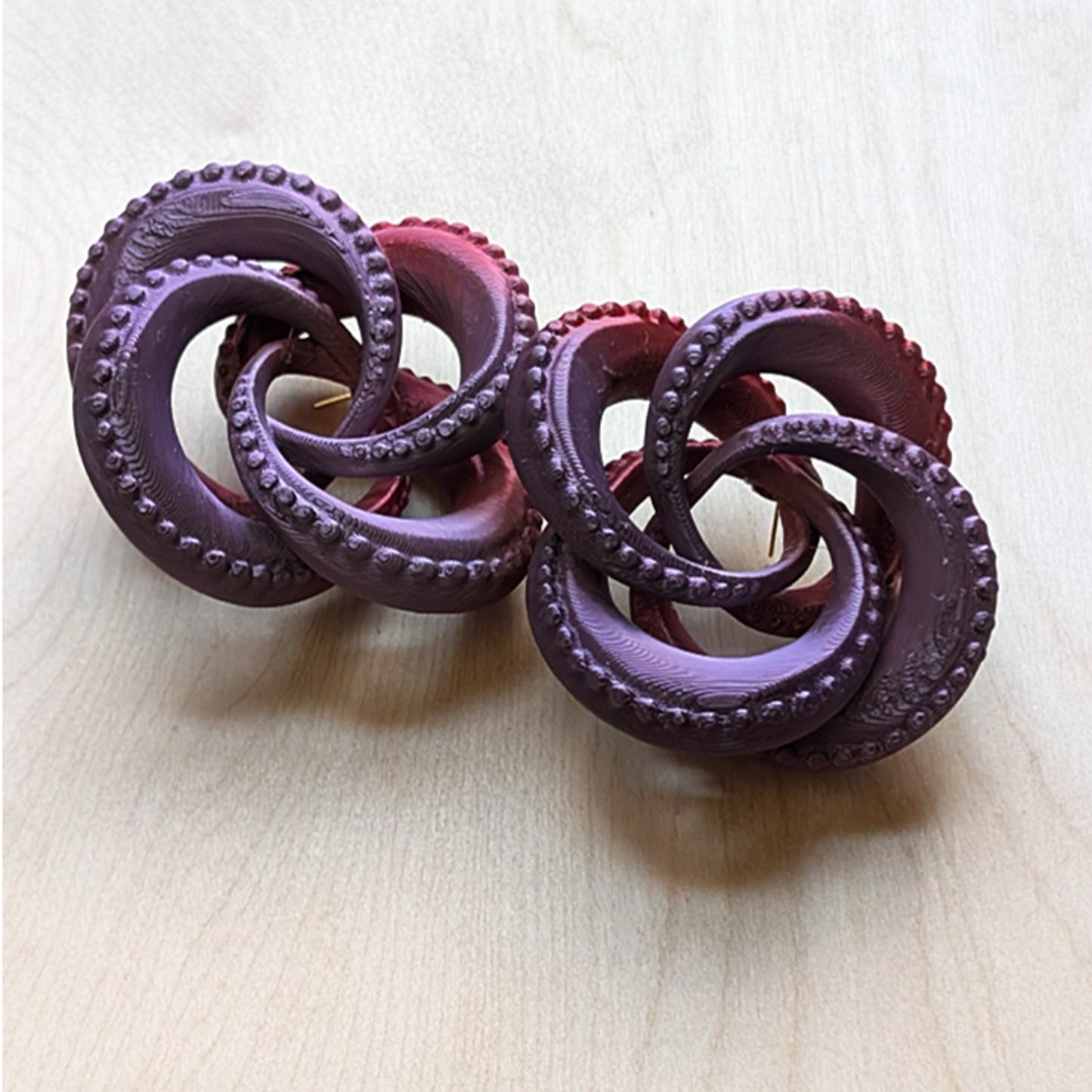 Tentacle Knot Earrings – 3D Printed in Purple Gradient | Sculptural Statement Jewelry for Sci-Fi & Fantasy Fans