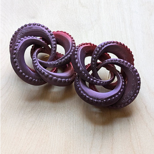 Tentacle Knot Earrings – 3D Printed in Purple Gradient | Sculptural Statement Jewelry for Sci-Fi & Fantasy Fans