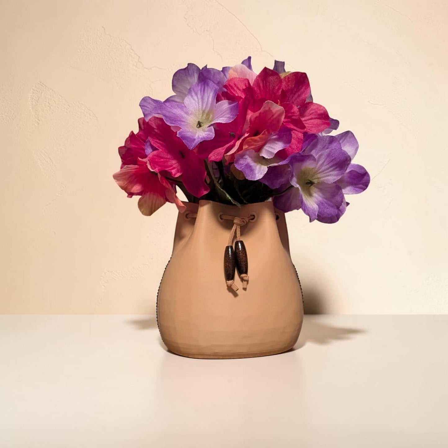 Bucket Bag Vase STL File – 3D Printable Vase with String Holes | Modern Decorative Design