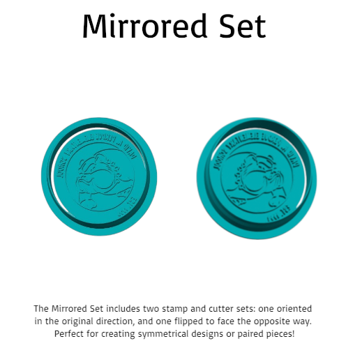 Mirrored set of DAPES Bulldog Mascot cookie cutter and embossing stamps — one original and one flipped design for symmetrical or paired creations.