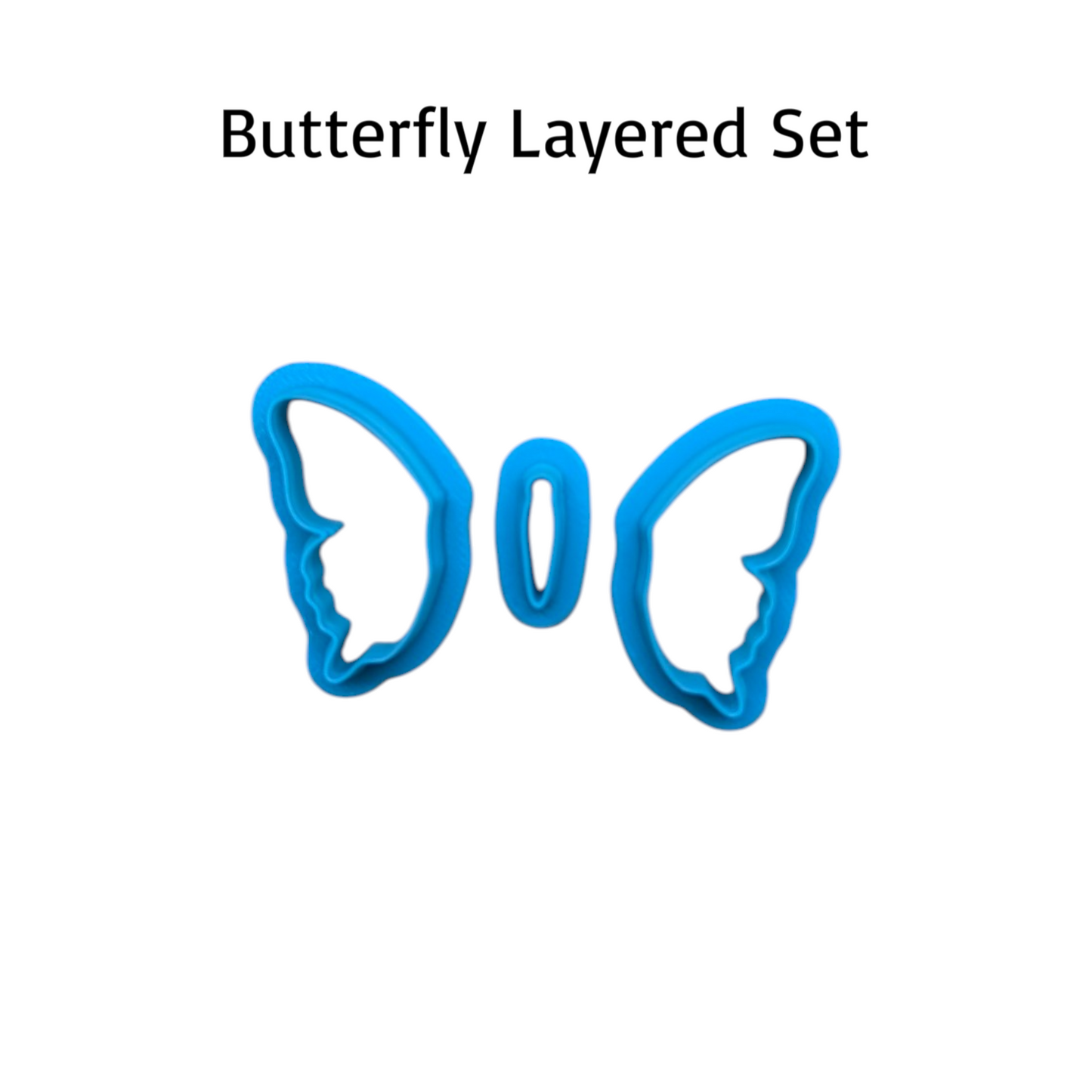 Three‑piece butterfly layered cookie cutter set with wings and body for detailed craft designs