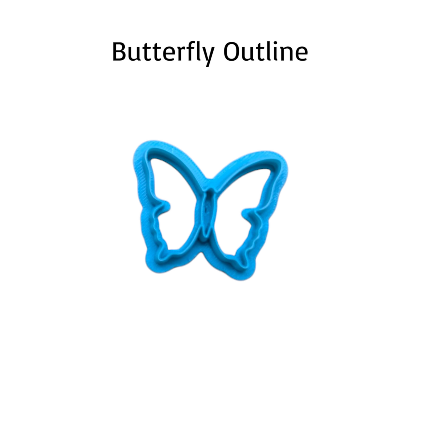 Butterfly outline cookie cutter for cookies, fondant, ceramics, and polymer clay projects.
