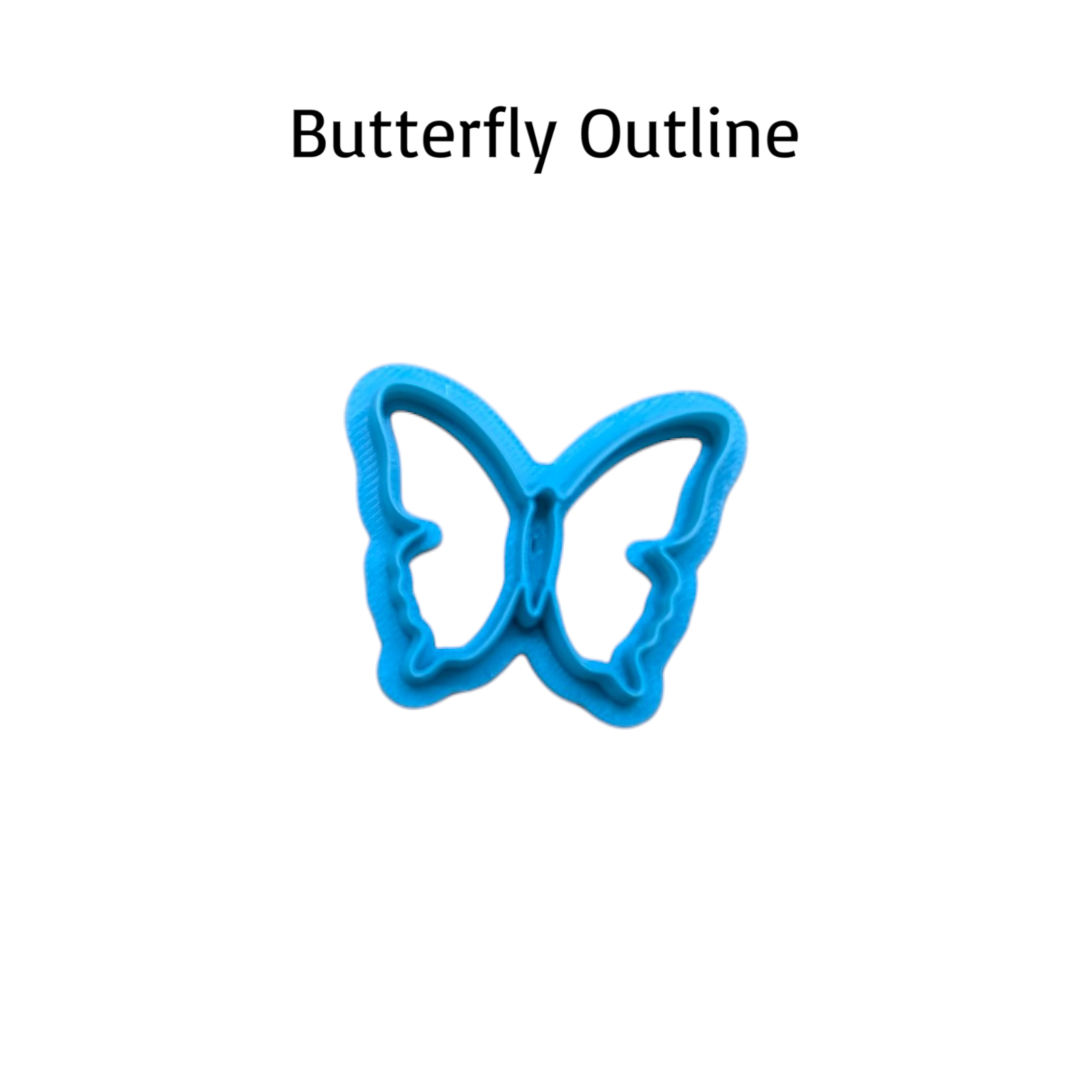 Butterfly outline cookie cutter for cookies, fondant, ceramics, and polymer clay projects.