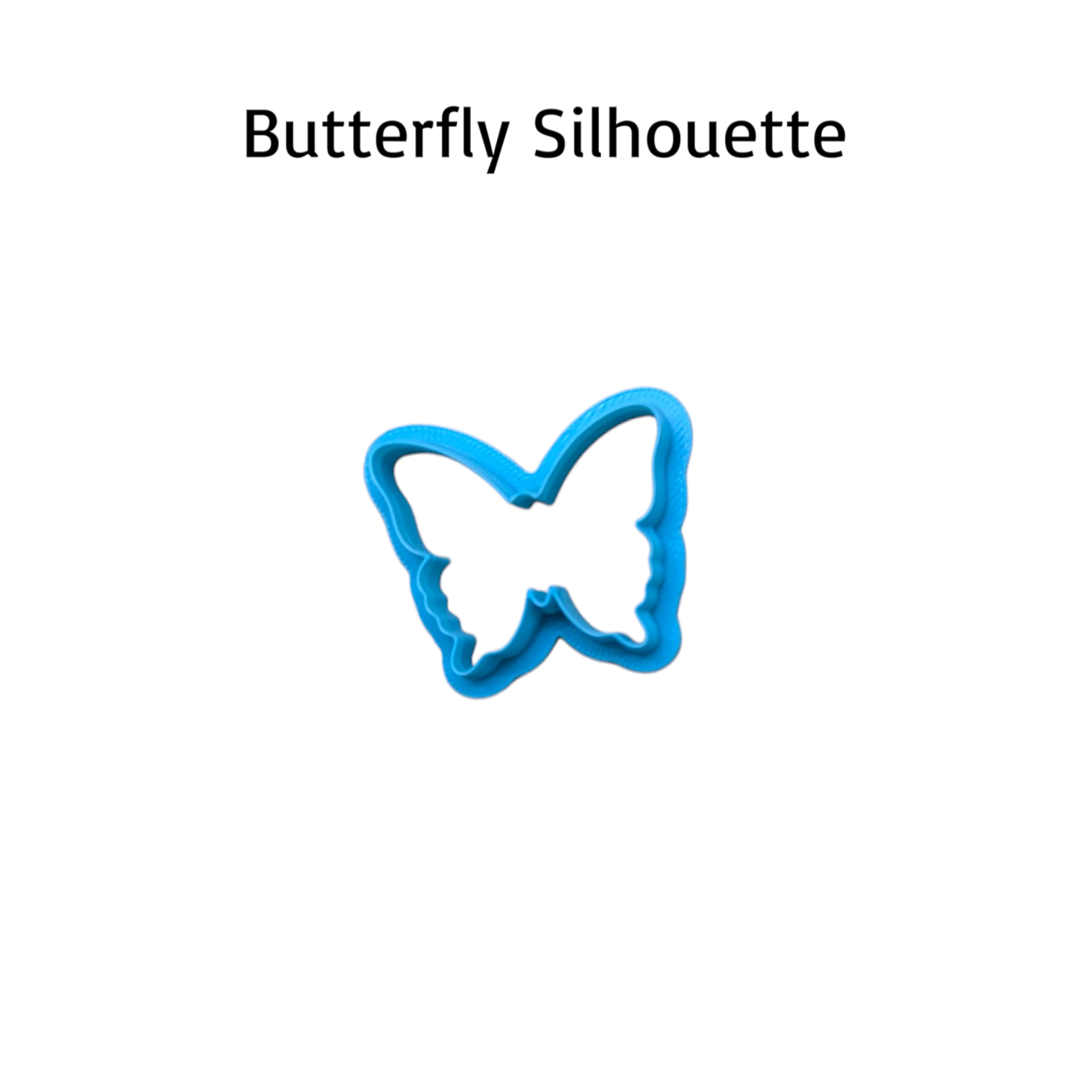 Blue butterfly silhouette cookie cutter for cookies, fondant, pottery, and polymer clay crafts.