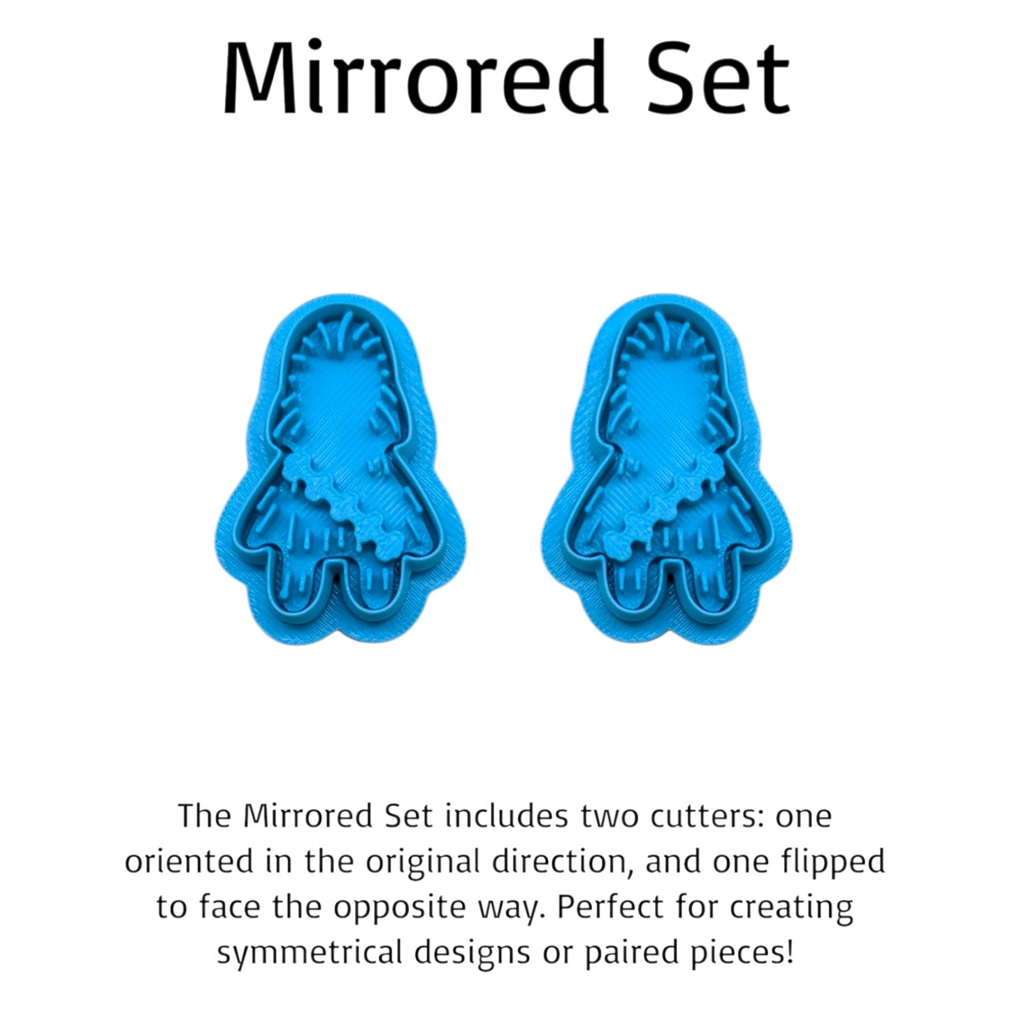 Plastic blue Chewbacca shaped cookie cutters on a light color wood surface.