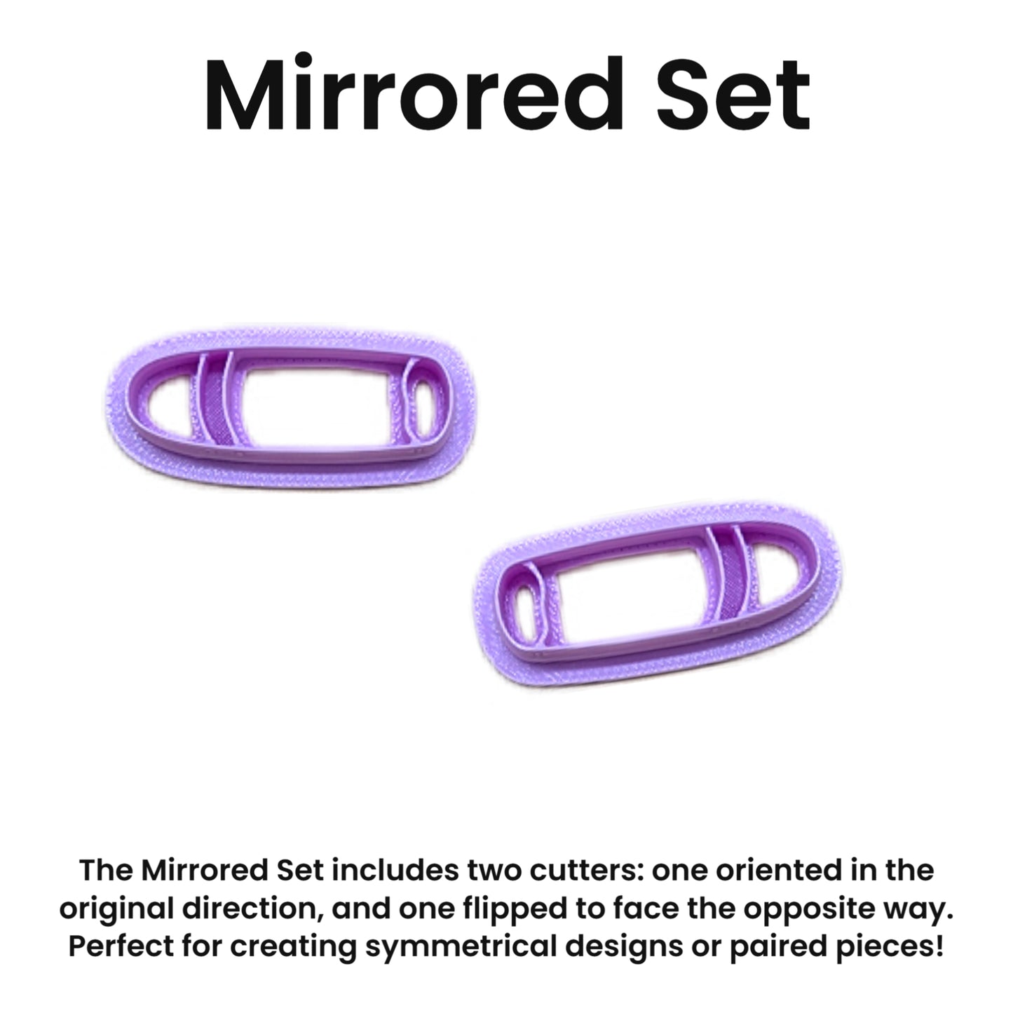 Two purple cutters labeled 'Mirrored Set' on a white background.
