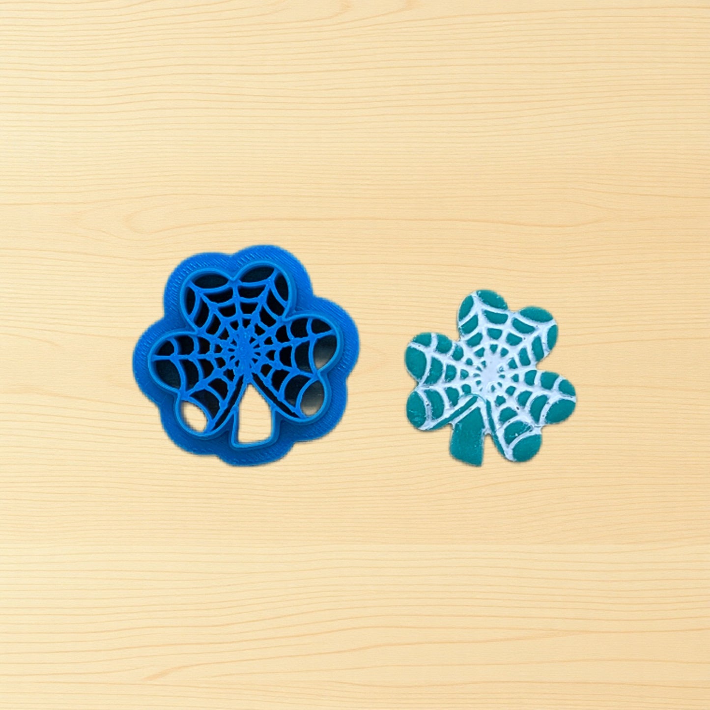 Lucky Spiderweb Clover Shape with Web Detail Cookie Cutter: Ideal for Cookies, Ceramics, Pottery, Polymer Clay, Fondant