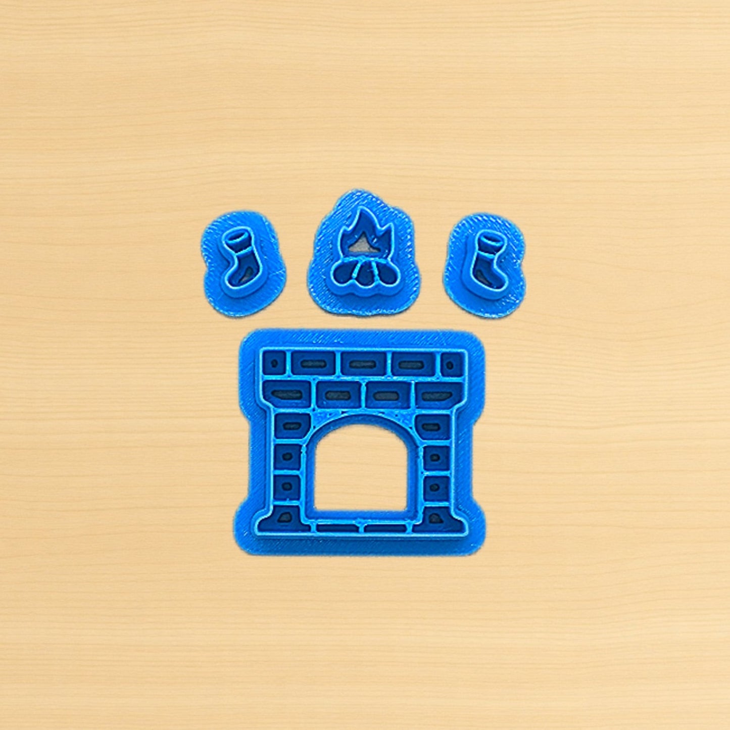 Cozy Fireplace, Burning Logs and Christmas Stockings 4 Piece Cookie Cutter Set: Ideal for Cookies, Ceramics, Pottery, Polymer Clay, and Fondant