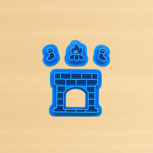 Cozy Fireplace, Burning Logs and Christmas Stockings 4 Piece Cookie Cutter Set: Ideal for Cookies, Ceramics, Pottery, Polymer Clay, and Fondant