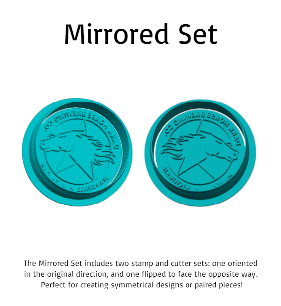 Mirrored Dark Horse Brewing Co cookie cutter and embossing stamp set – two teal stamps facing opposite directions for symmetrical designs