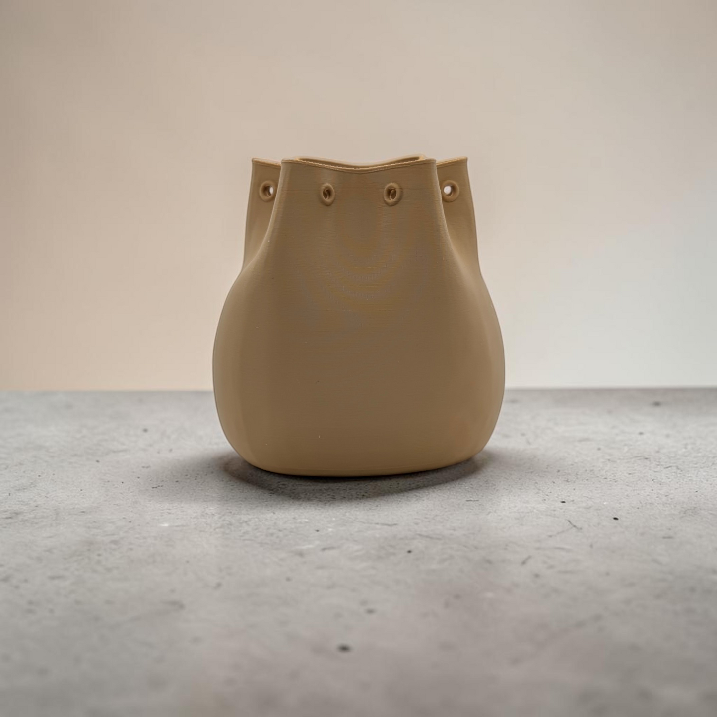Bucket Bag Vase STL File – 3D Printable Vase with String Holes | Modern Decorative Design