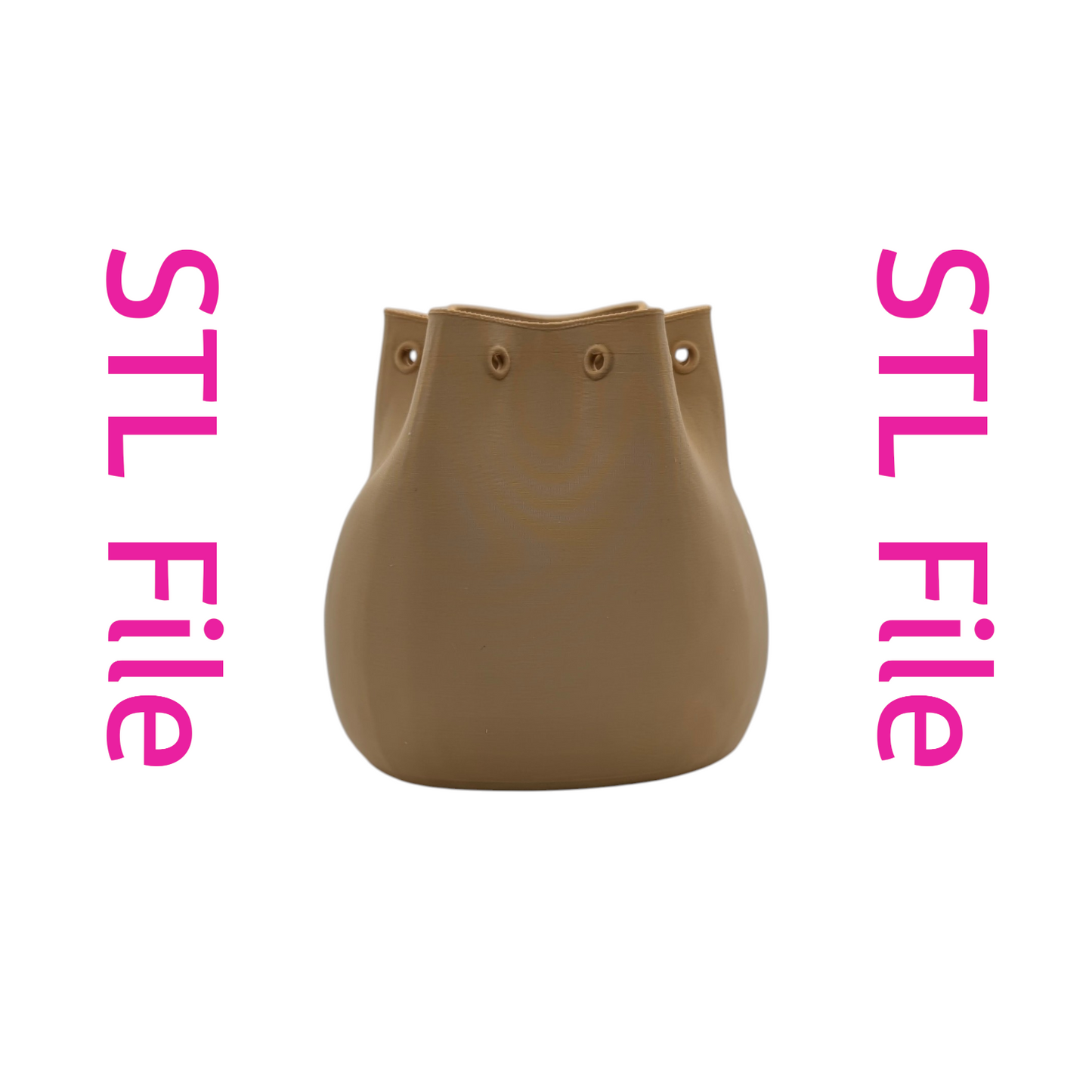 Bucket Bag Vase STL File – 3D Printable Vase with String Holes | Modern Decorative Design