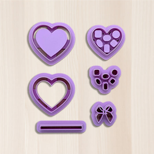 Valentine's Day Heart Box of Chocolates, 6 Piece Cookie Cutter Set: Ideal for Cookies, Ceramics, Pottery, Polymer Clay, and Fondant