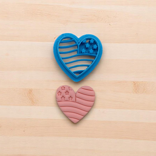 Patriotic Heart, Waving USA Flag Cookie Cutter for Cookies, Ceramics, Pottery, Polymer Clay, Fondant - Multi-Medium Craft & Baking Tool