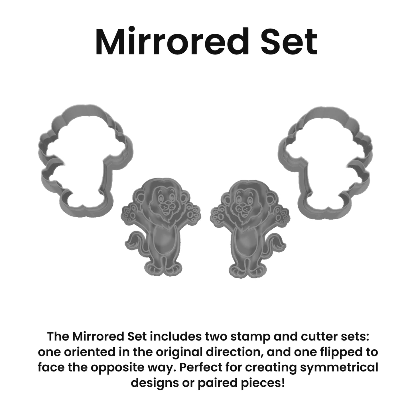 Set of mirrored cookie cutters with text explaining their use.