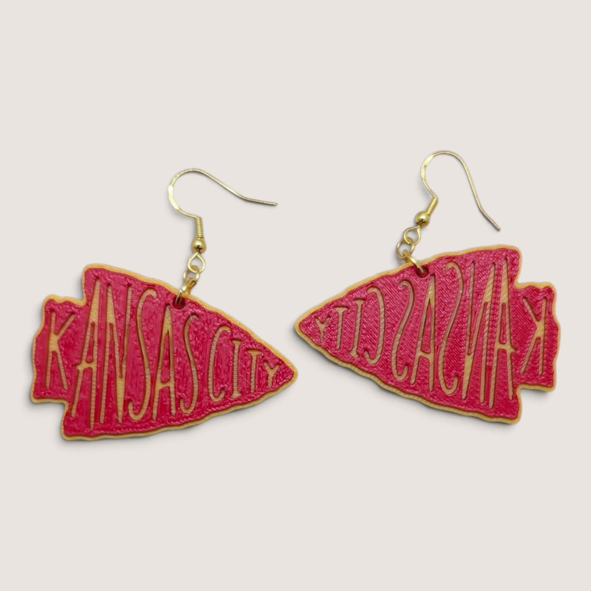 Kansas City Arrowhead 3D Printed Earrings | Red & Gold KC Statement Dangle Earrings | Football Fan Jewelry