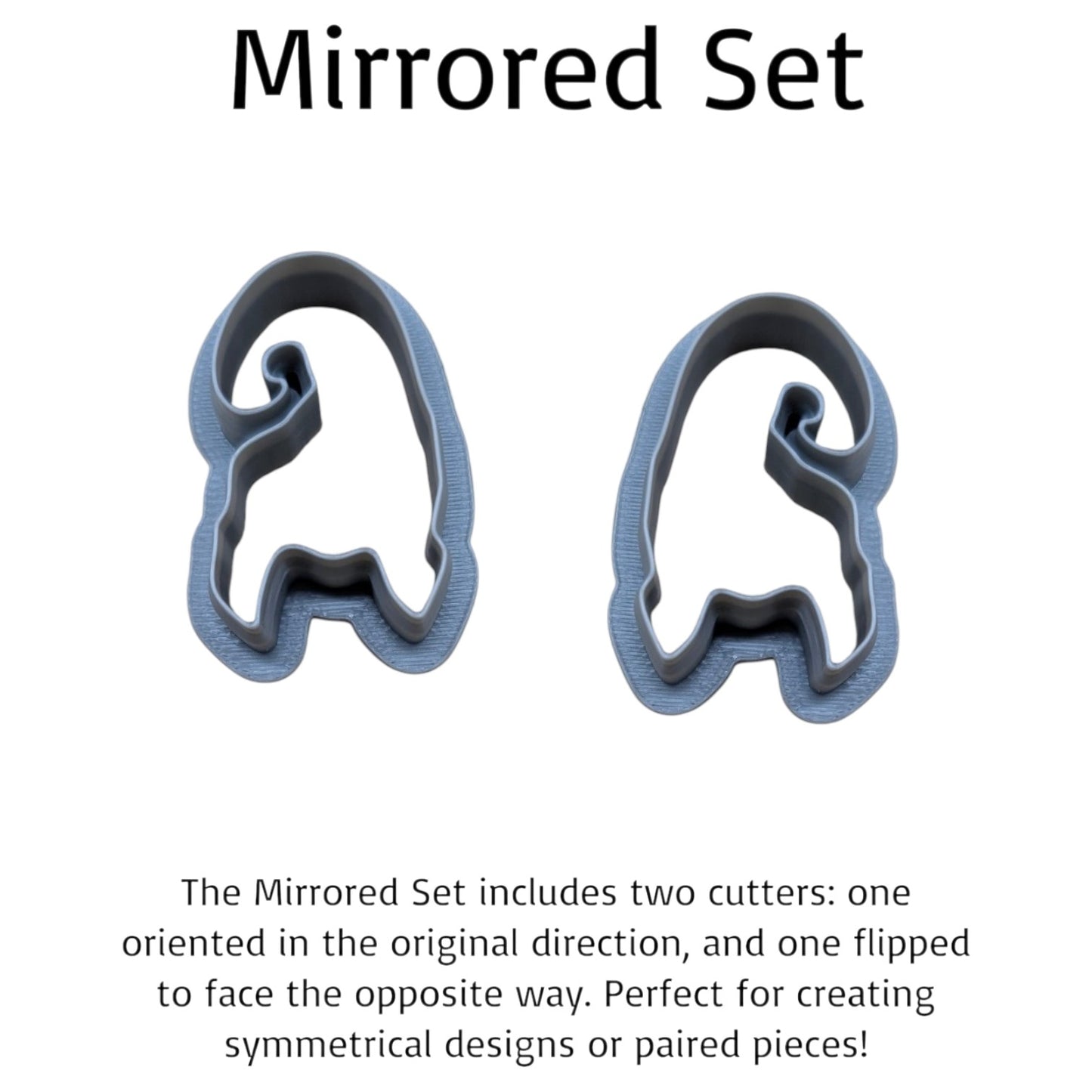 Pair of mirrored Mary Sister hair cookie cutters facing opposite directions, perfect for symmetrical cookie or clay designs.