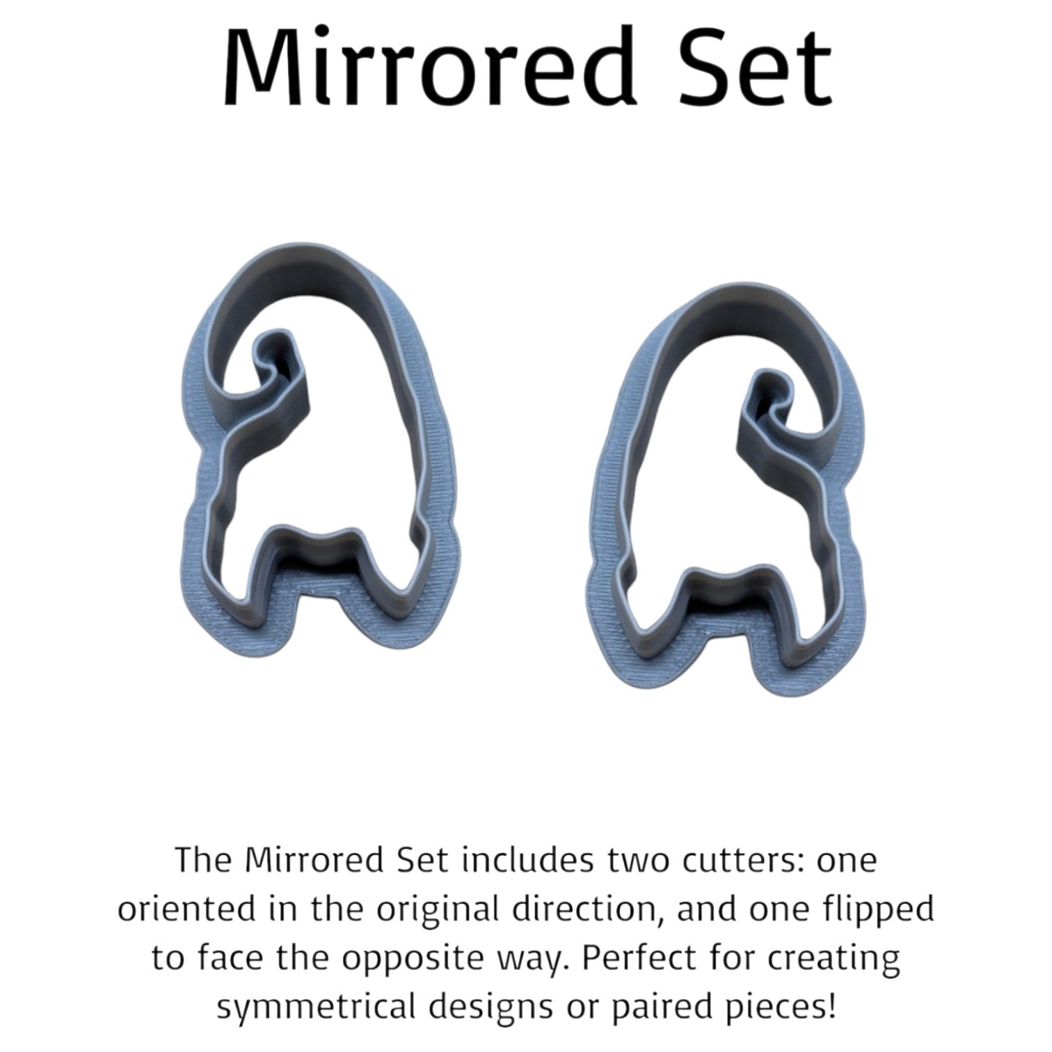 Pair of mirrored Mary Sister hair cookie cutters facing opposite directions, perfect for symmetrical cookie or clay designs.