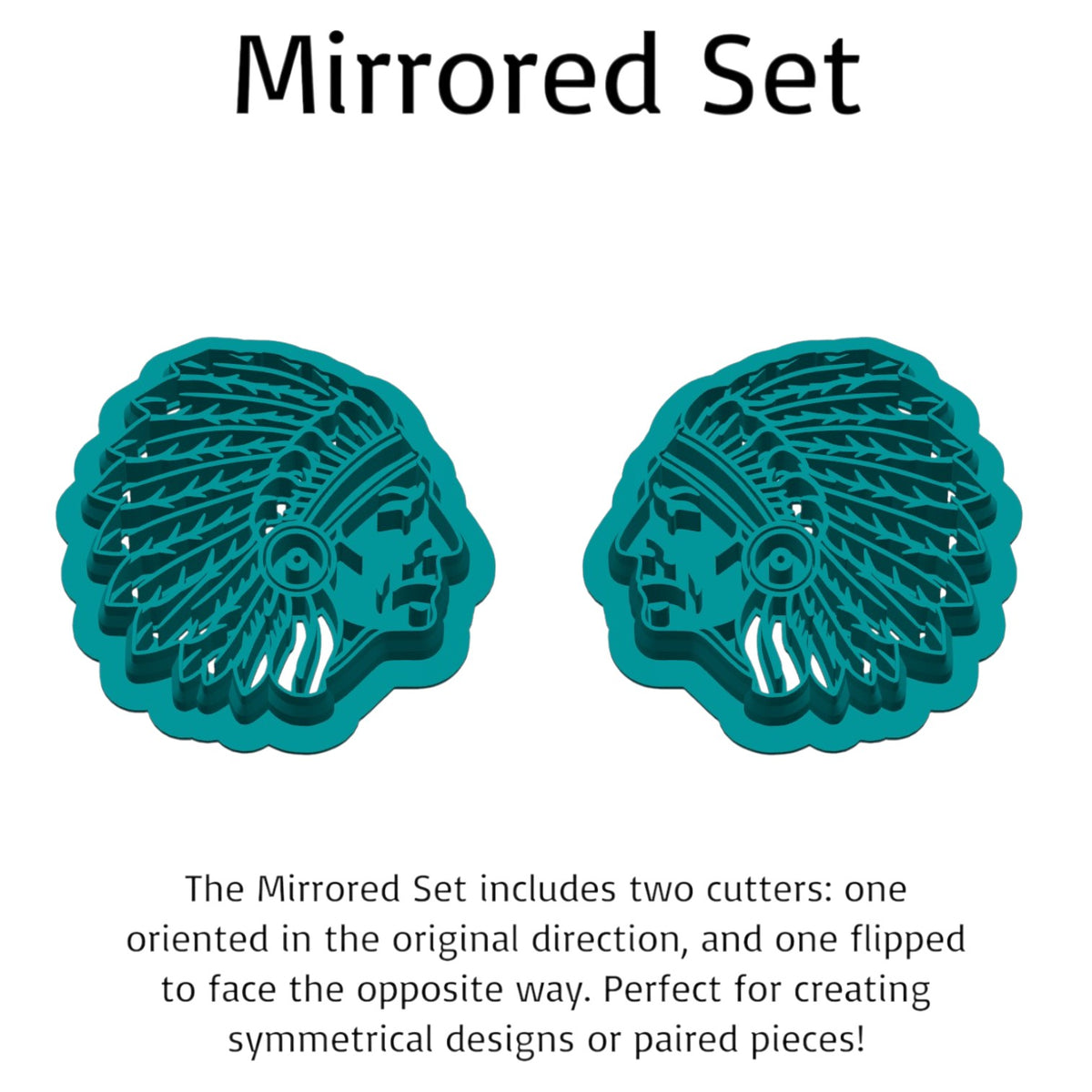 Mirrored Native American Chief Profile cookie cutter set for polymer clay earrings, paired clay pieces and craft projects