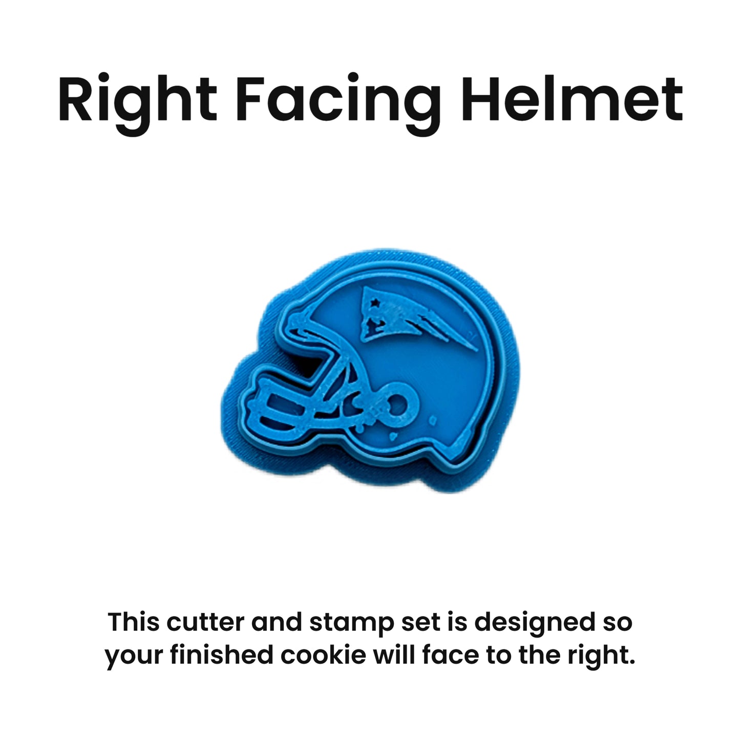 New England Patriots football helmet cookie cutter and stamp set for detailed cookies, fondant, and polymer clay crafts, featuring crisp team‑inspired lines for game day baking and sports‑themed projects.