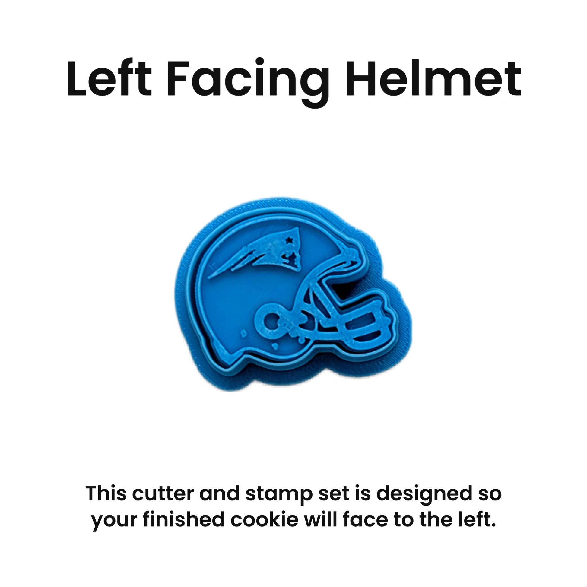 New England Patriots football helmet cookie cutter and stamp set for detailed cookies, fondant, and polymer clay crafts, featuring crisp team‑inspired lines for game day baking and sports‑themed projects.